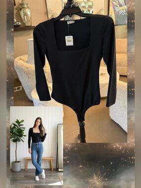 🆕 Intimately Free People Black Square Neck Bodysuit